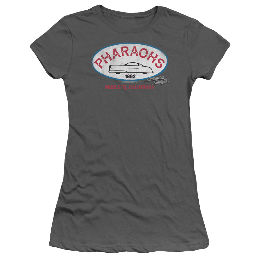 American Graffiti Pharaohs Junior Sheer Cap Sleeve Womens T Shirt Charcoal