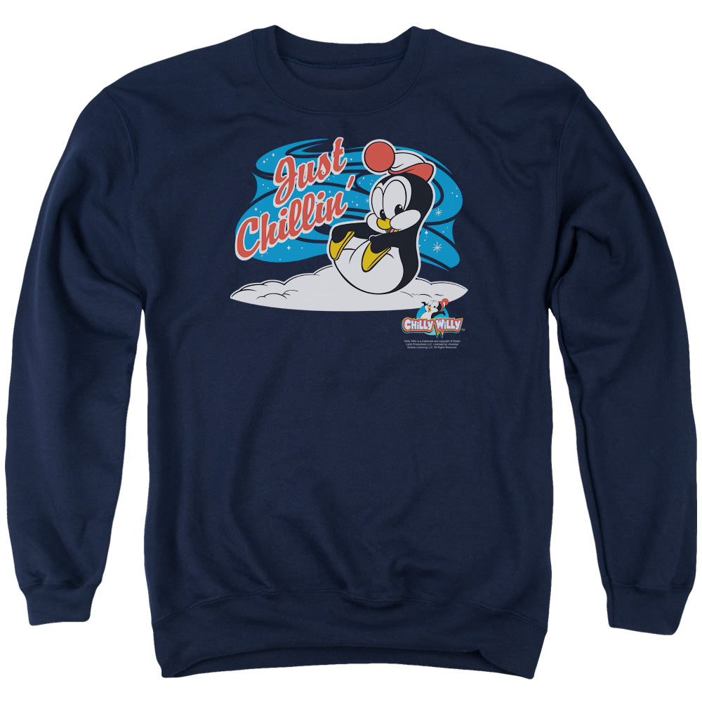 Chilly Willy Just Chillin Mens Crewneck Sweatshirt Navy Blue