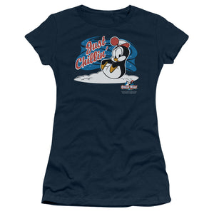 Chilly Willy Just Chillin Junior Sheer Cap Sleeve Womens T Shirt Navy Blue