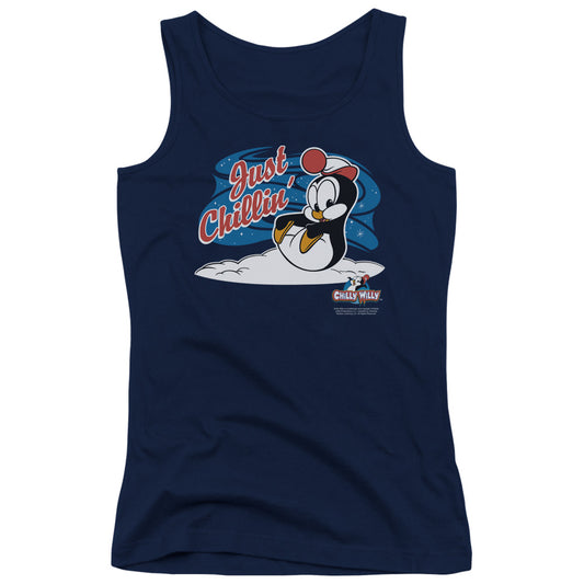 Chilly Willy Just Chillin Womens Tank Top Shirt Navy Blue