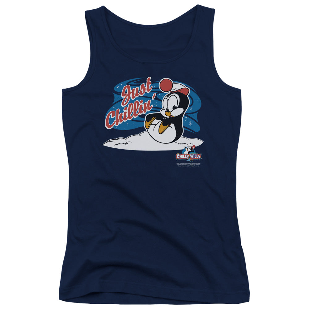 Chilly Willy Just Chillin Womens Tank Top Shirt Navy Blue