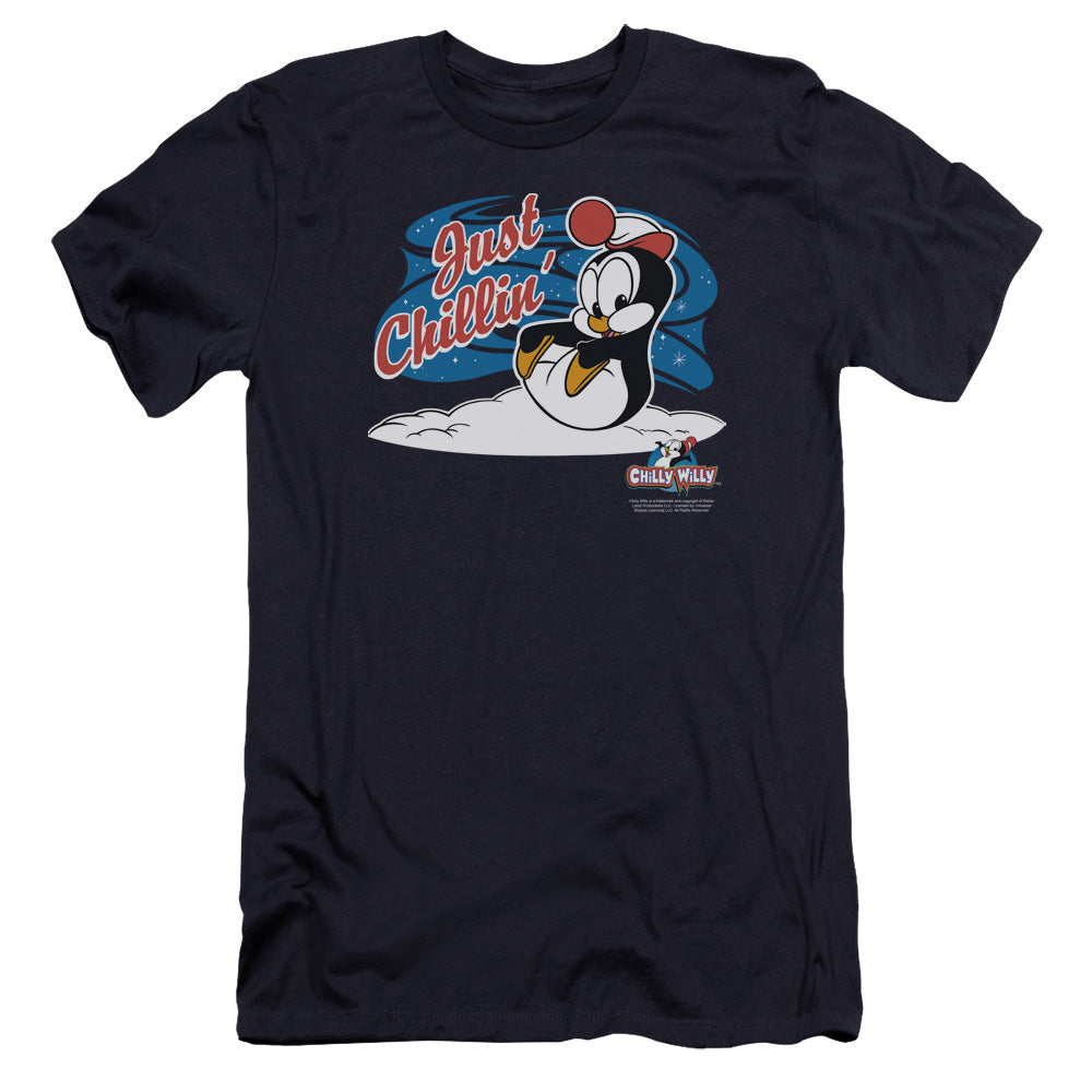 Chilly Willy Just Chillin Premium Bella Canvas Slim Fit Mens T Shirt Navy Blue