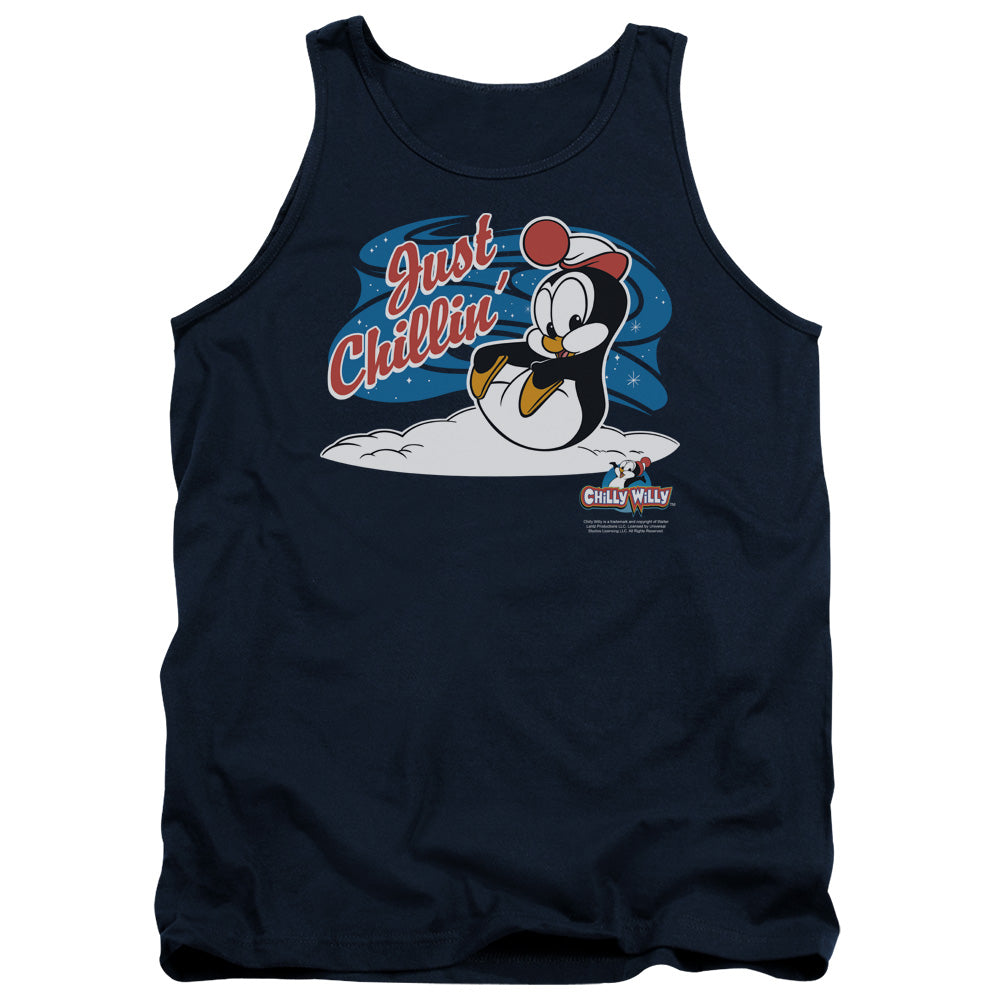 Chilly Willy Just Chillin Mens Tank Top Shirt Navy Blue