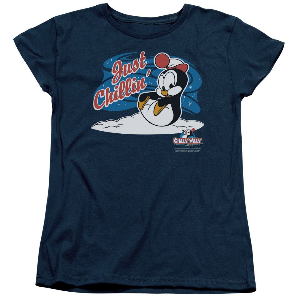 Chilly Willy Just Chillin Womens T Shirt Navy Blue