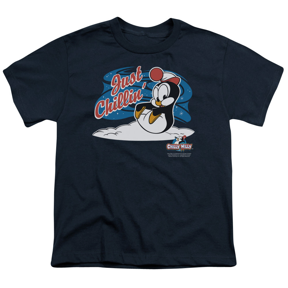 Chilly Willy Just Chillin Kids Youth T Shirt Navy Blue