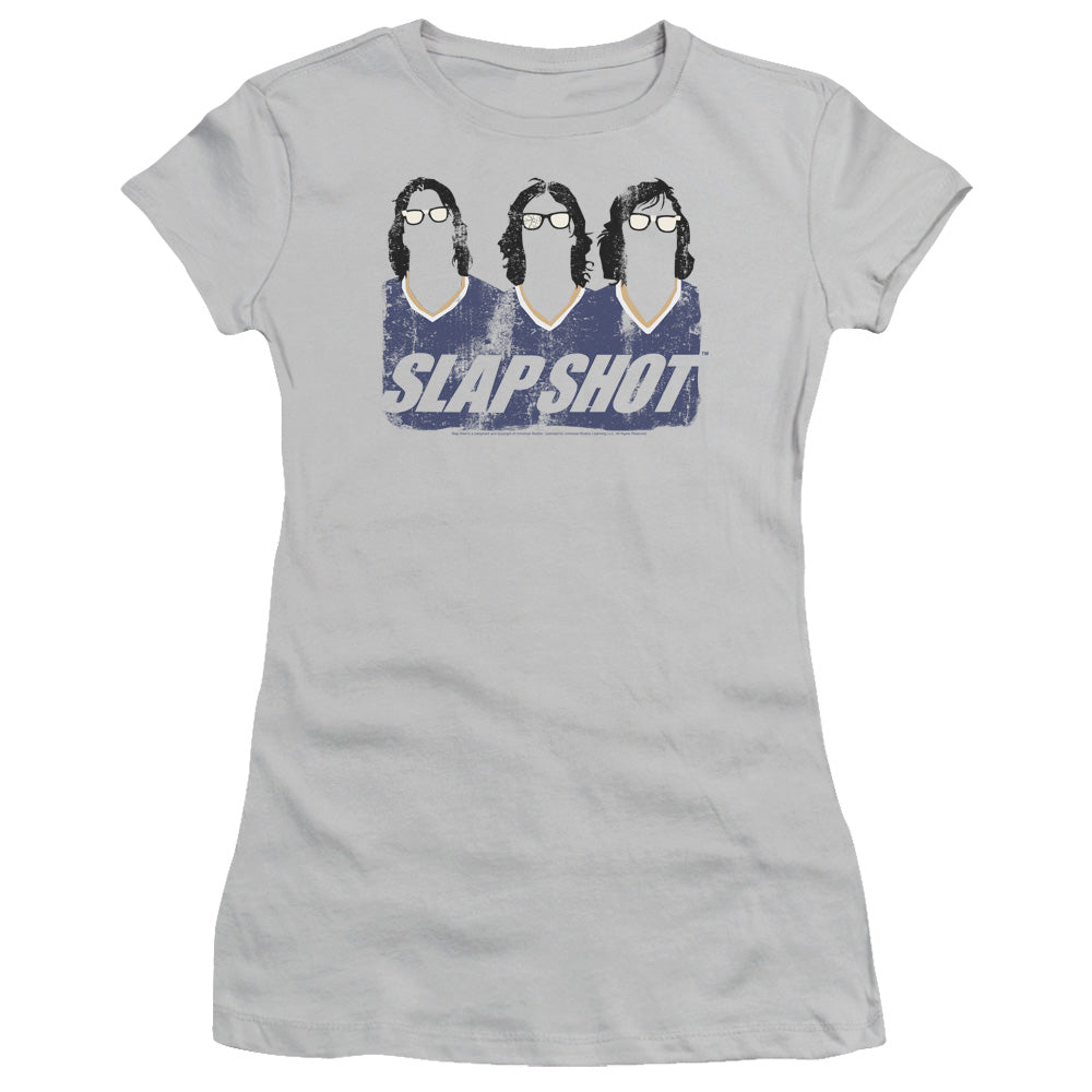 Slap Shot Brothers Junior Sheer Cap Sleeve Womens T Shirt Silver