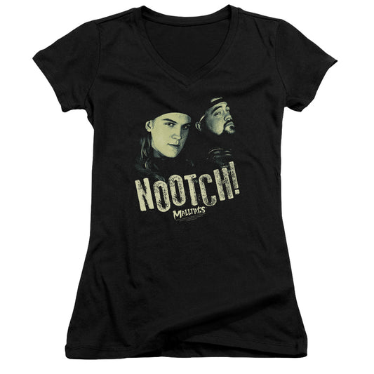 Mallrats Nootch Junior Sheer Cap Sleeve V-Neck Womens T Shirt Black