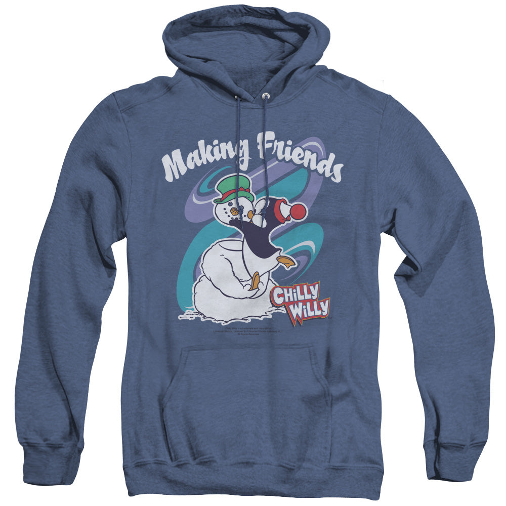 Chilly Willy Making Friends Heather Mens Hoodie Royal Blue