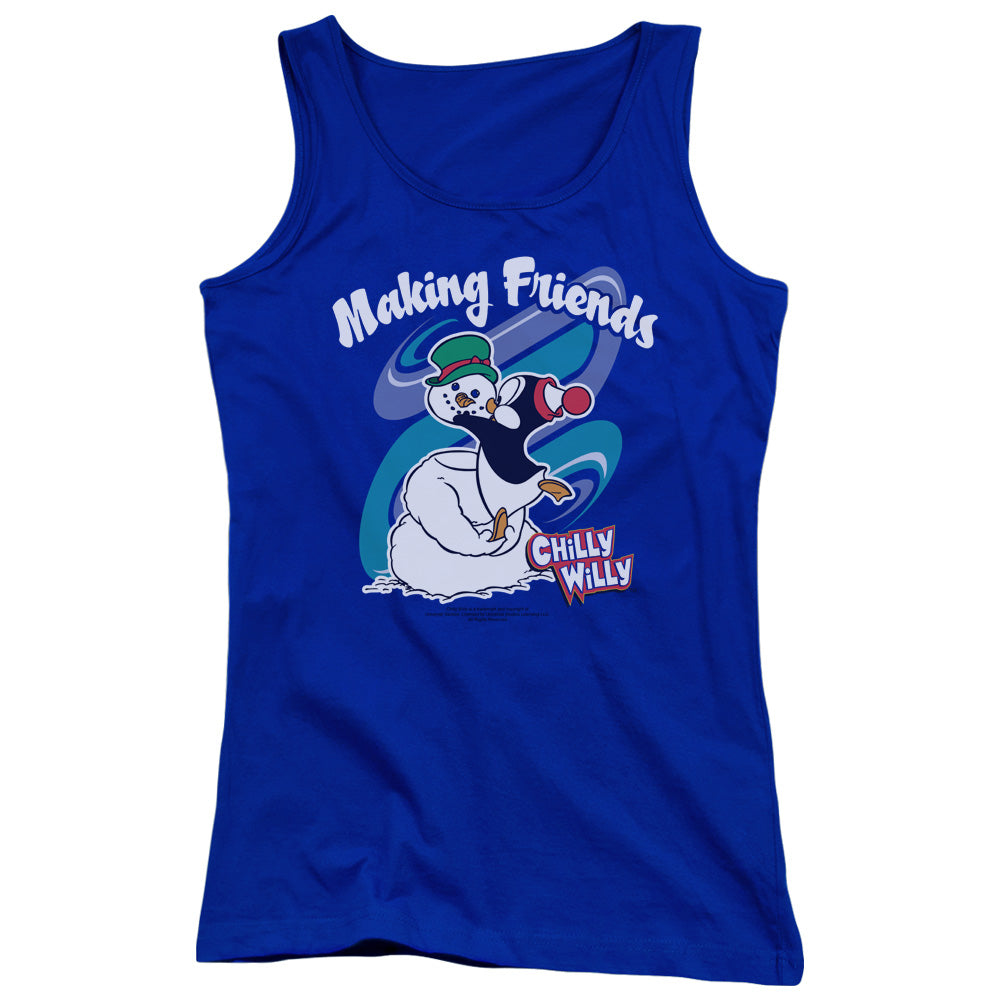 Chilly Willy Making Friends Womens Tank Top Shirt Royal Blue