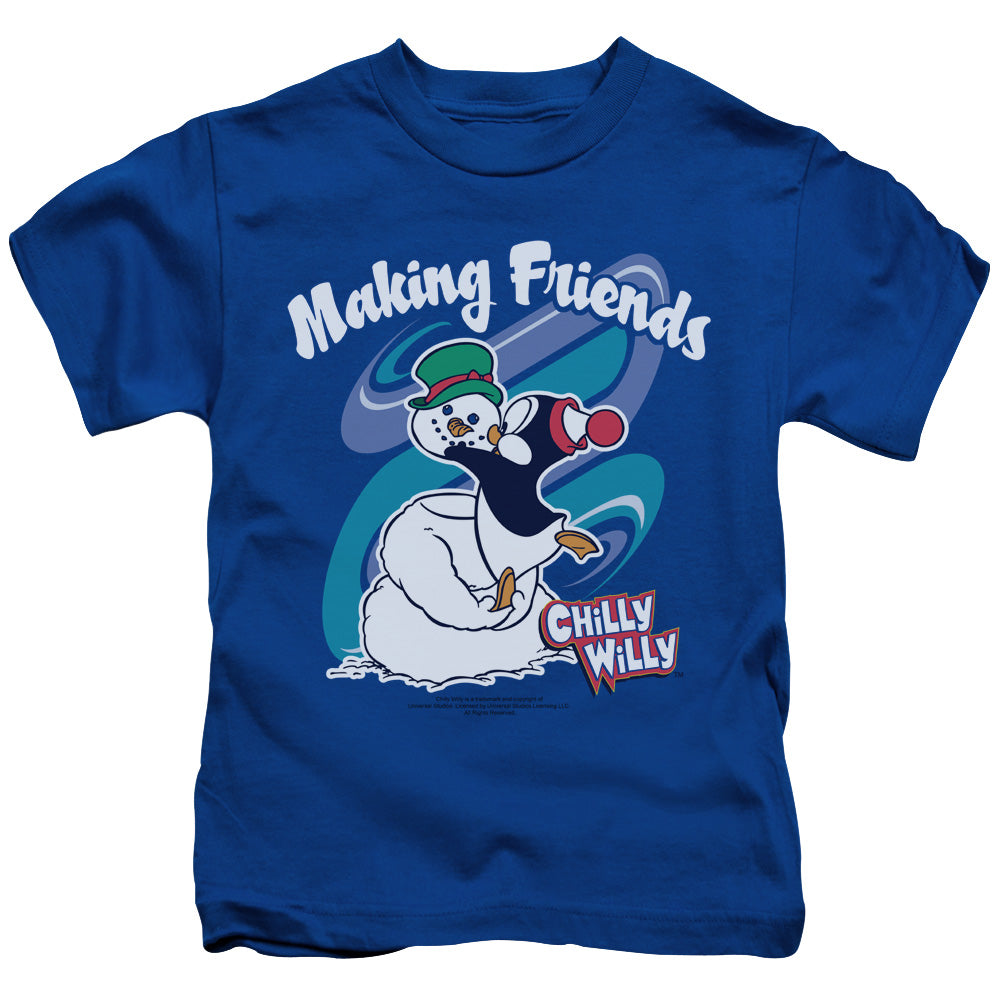 Chilly Willy Making Friends Juvenile Kids Youth T Shirt Royal Blue