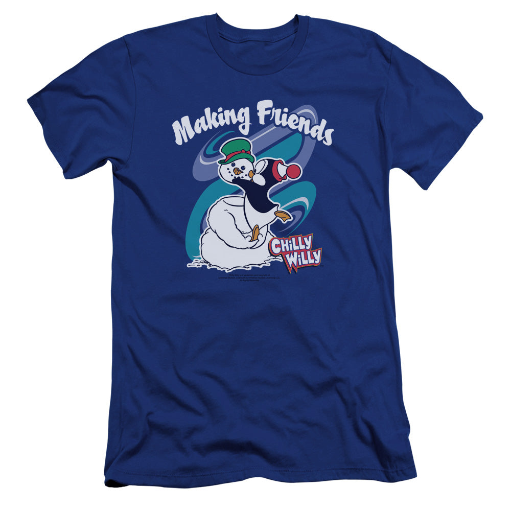 Chilly Willy Making Friends Premium Bella Canvas Slim Fit Mens T Shirt Royal Blue