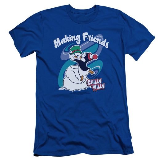 Chilly Willy Making Friends Slim Fit Mens T Shirt Royal Blue