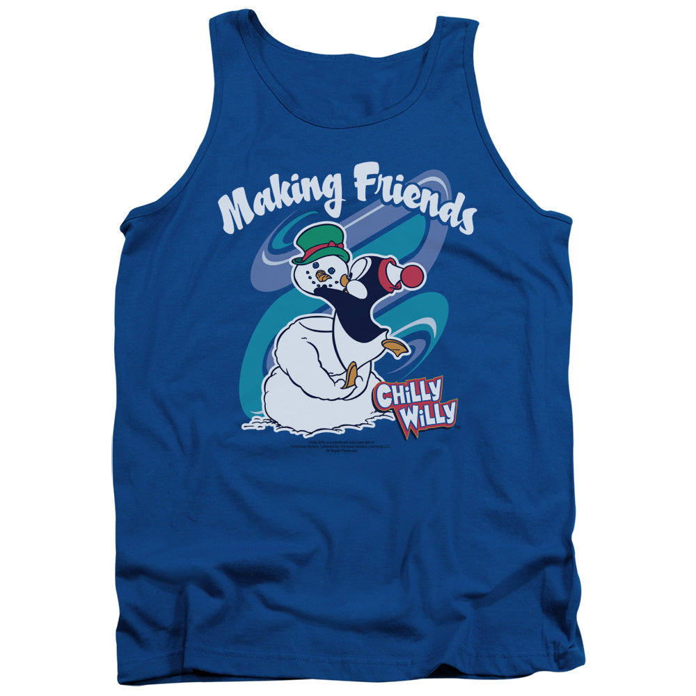 Chilly Willy Making Friends Mens Tank Top Shirt Royal Blue