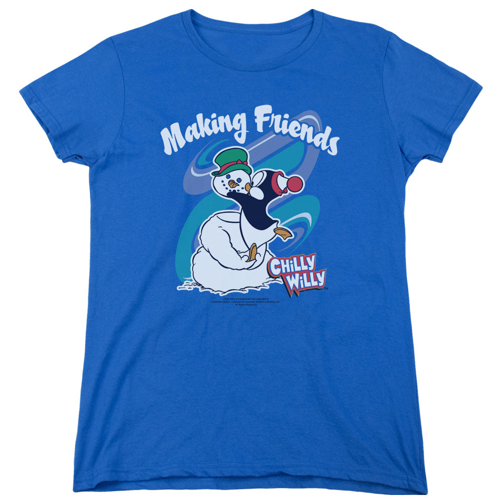 Chilly Willy Making Friends Womens T Shirt Royal Blue
