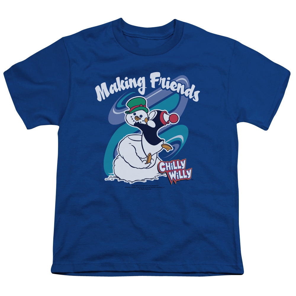 Chilly Willy Making Friends Kids Youth T Shirt Royal Blue