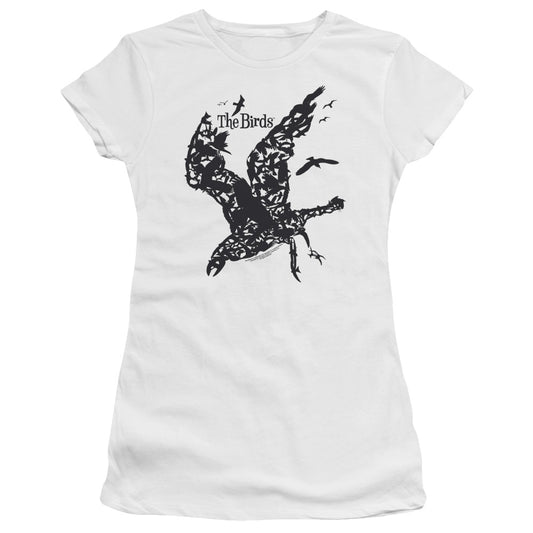 The Birds Title Junior Sheer Cap Sleeve Womens T Shirt White