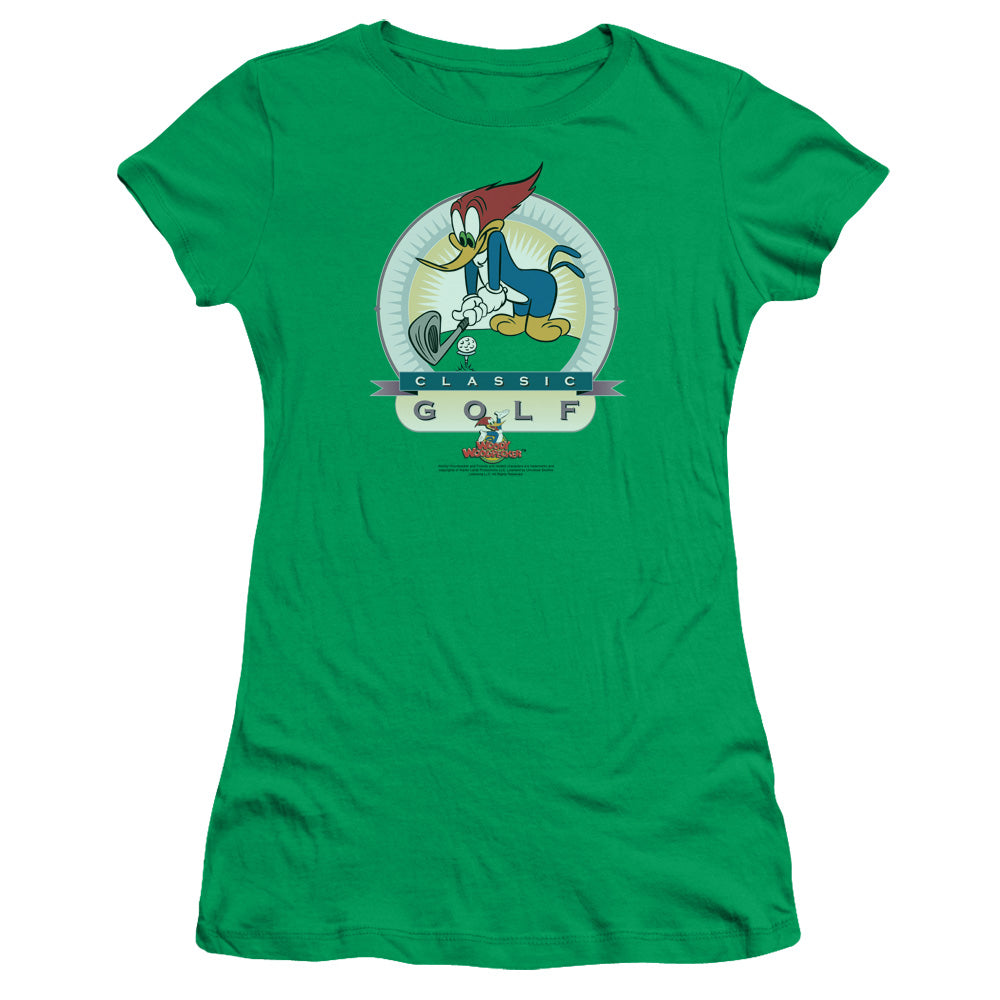 Woody Woodpecker Classic Golf Junior Sheer Cap Sleeve Womens T Shirt Kelly Green