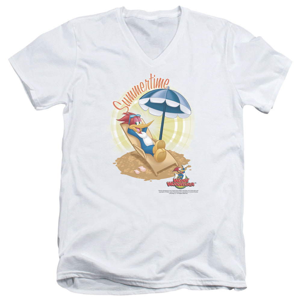 Woody Woodpecker Summertime Mens Slim Fit V-Neck T Shirt White