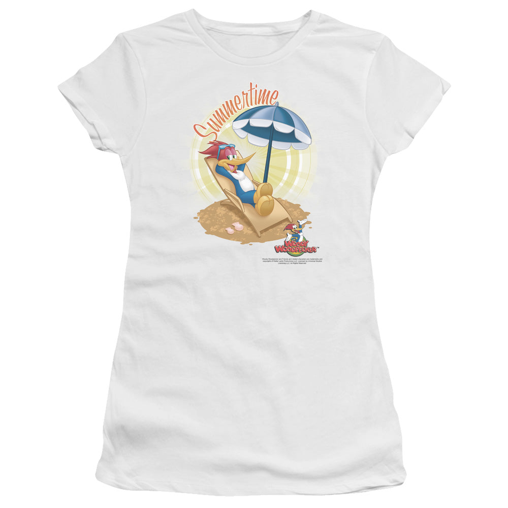 Woody Woodpecker Summertime Junior Sheer Cap Sleeve Womens T Shirt White