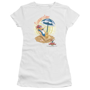 Woody Woodpecker Summertime Junior Sheer Cap Sleeve Womens T Shirt White