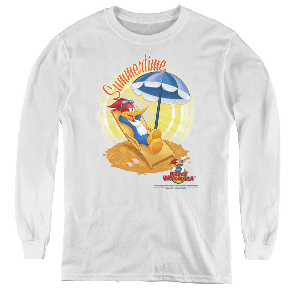 Woody Woodpecker Summertime Long Sleeve Kids Youth T Shirt White