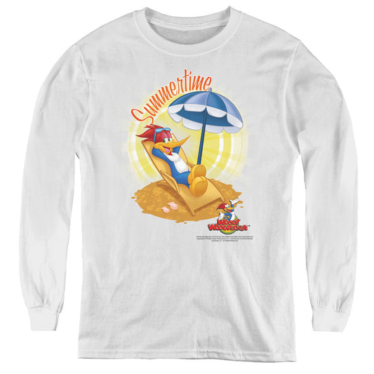 Woody Woodpecker Summertime Long Sleeve Kids Youth T Shirt White