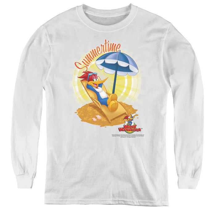 Woody Woodpecker Summertime Long Sleeve Kids Youth T Shirt White