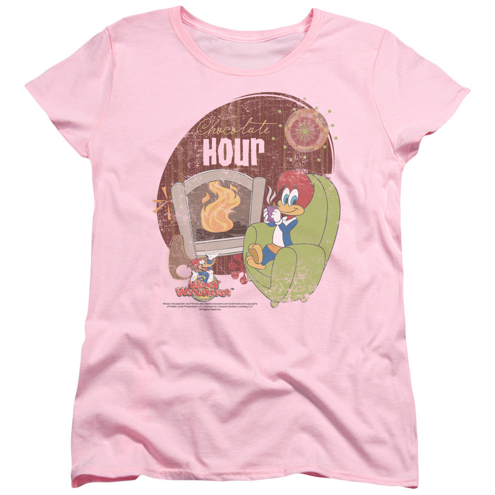 Woody Woodpecker Chocolate Hour Womens T Shirt Pink