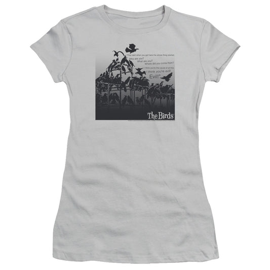 The Birds Evil Junior Sheer Cap Sleeve Womens T Shirt Silver