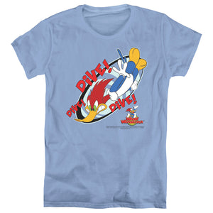 Woody Woodpecker Dive Womens T Shirt Carolina Blue