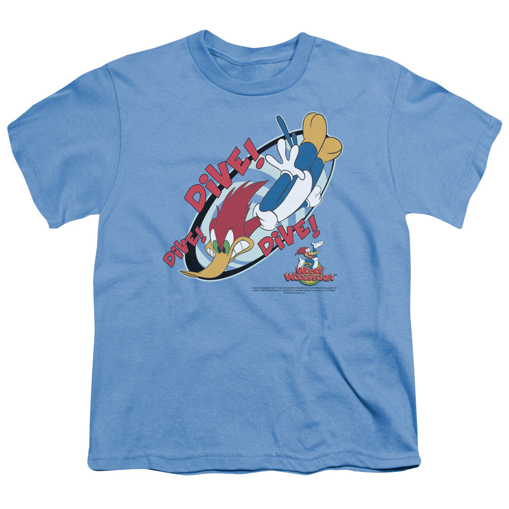 Woody Woodpecker Dive Kids Youth T Shirt Carolina Blue