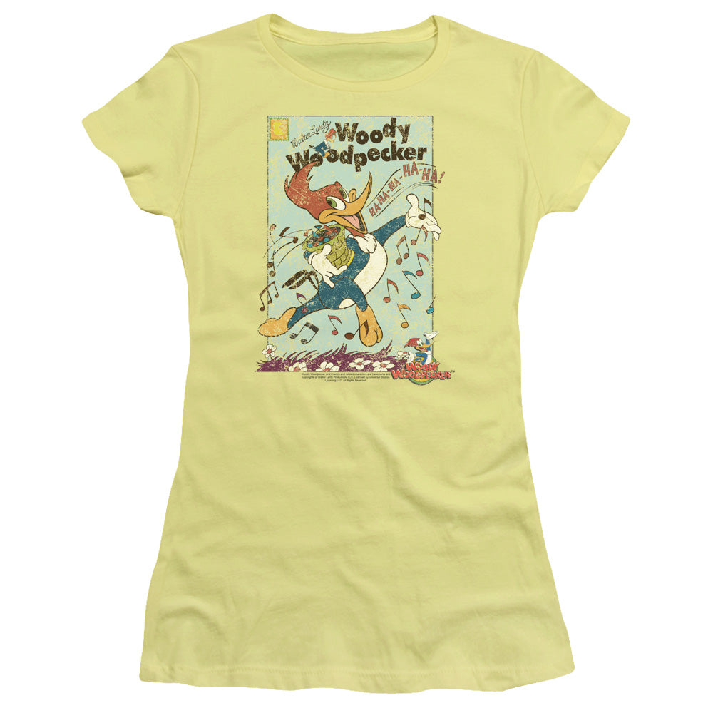 Woody Woodpecker Vintage Woody Junior Sheer Cap Sleeve Womens T Shirt Banana