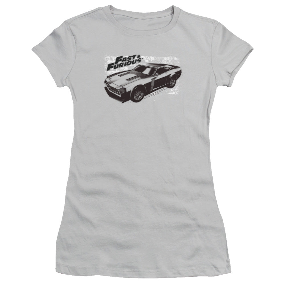 Fast And The Furious Spray Car Junior Sheer Cap Sleeve Womens T Shirt Silver