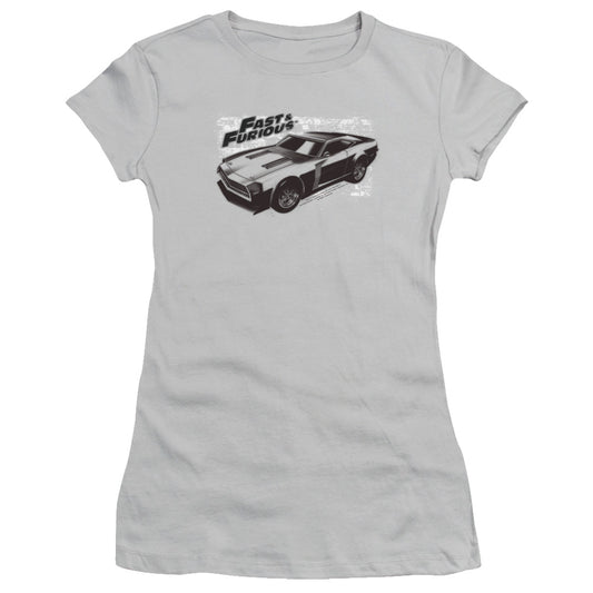 Fast And The Furious Spray Car Junior Sheer Cap Sleeve Womens T Shirt Silver