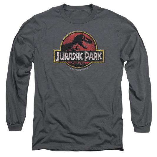 Jurassic Park Stone Logo Mens Long Sleeve Shirt Charcoal