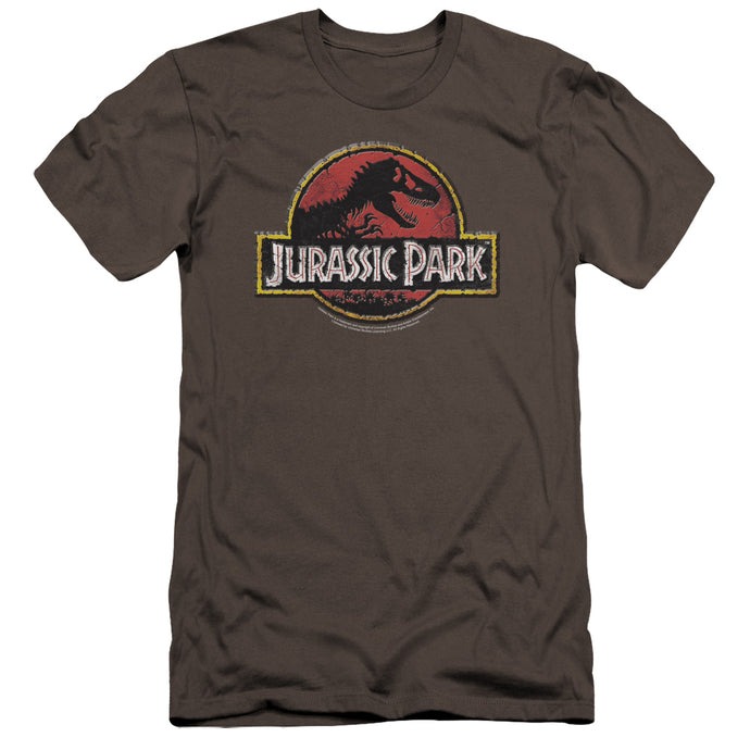 Jurassic Park Stone Logo Premium Bella Canvas Slim Fit Mens T Shirt Charcoal