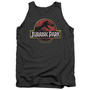 Jurassic Park Stone Logo Mens Tank Top Shirt Charcoal
