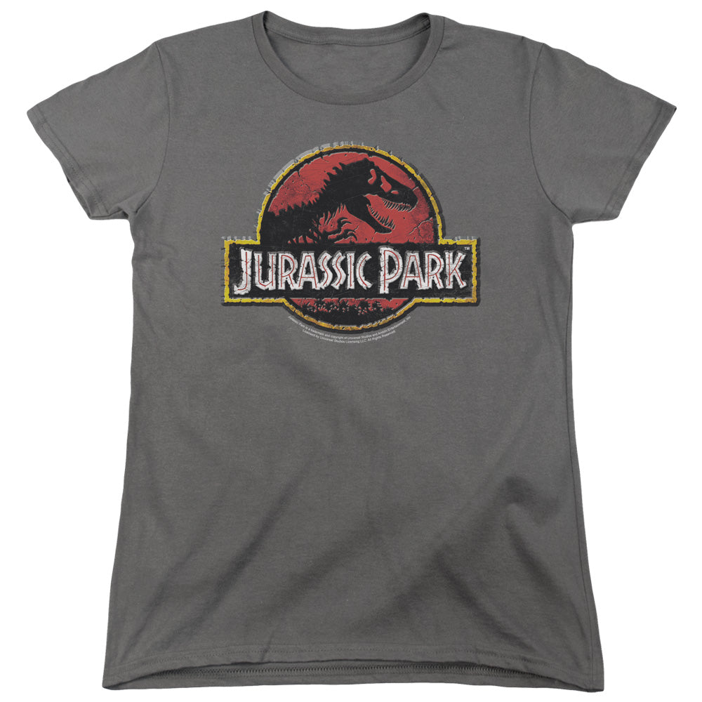 Jurassic Park Stone Logo Womens T Shirt Charcoal