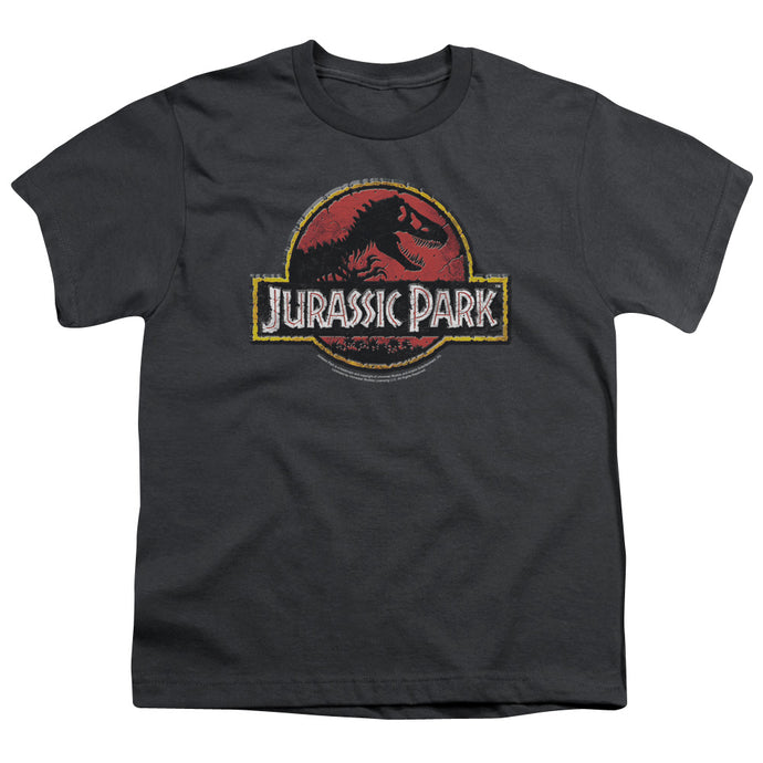 Jurassic Park Stone Logo Kids Youth T Shirt Charcoal