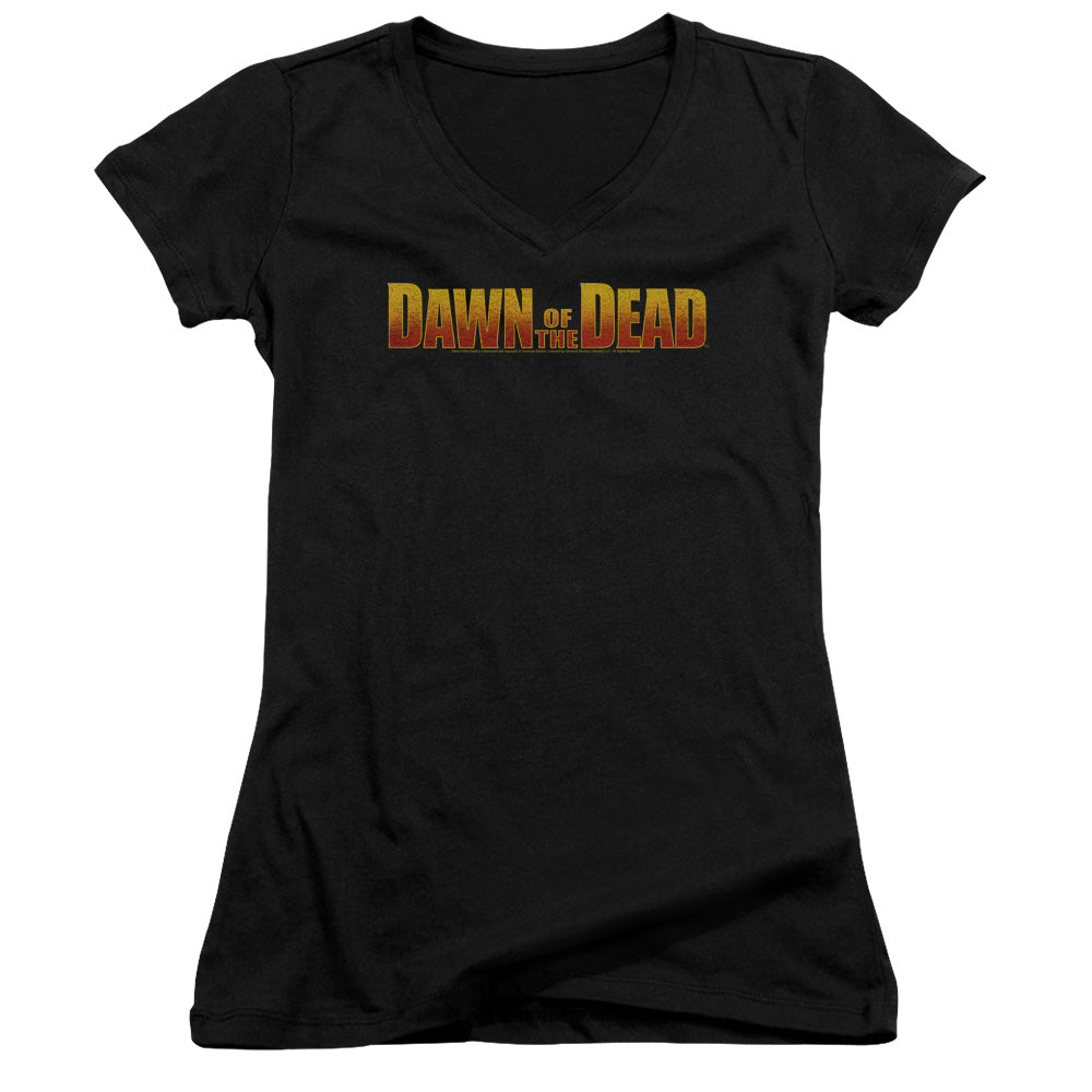 Dawn Of The Dead Dawn Logo Junior Sheer Cap Sleeve V-Neck Womens T Shirt Black