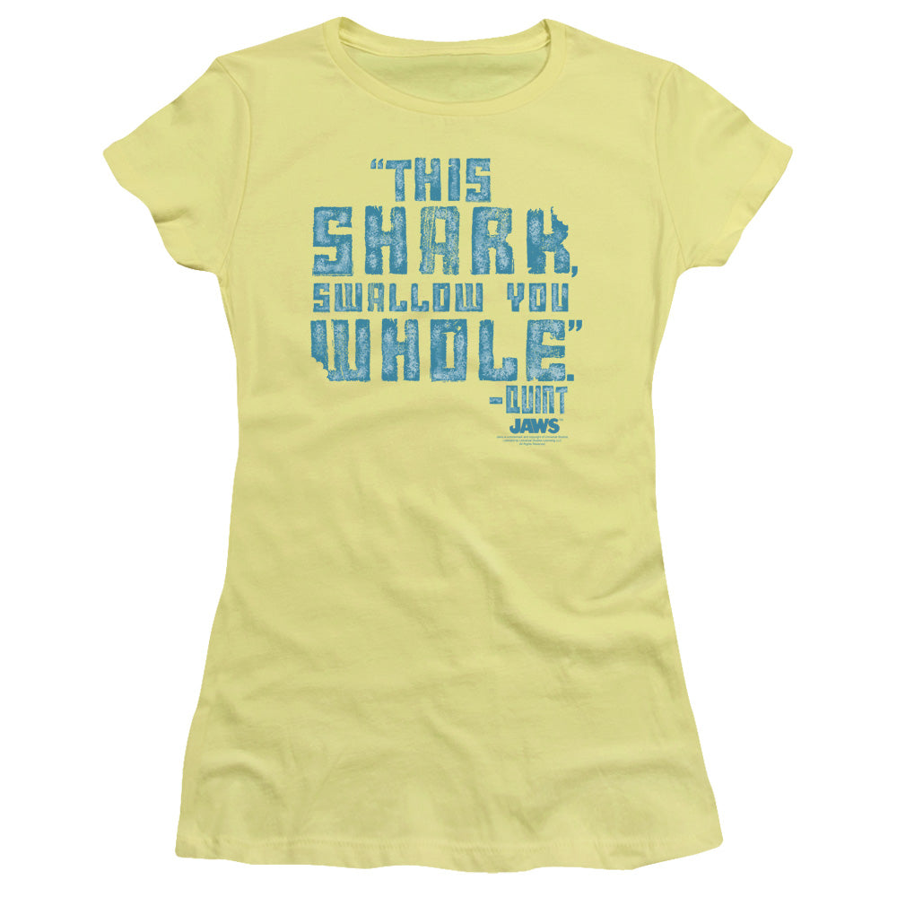 Jaws Swallow You Whole Junior Sheer Cap Sleeve Womens T Shirt Yellow