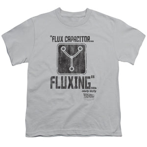 Back To The Future Fluxing Kids Youth T Shirt Silver