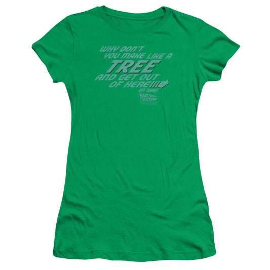 Back To The Future Make Like A Tree Junior Sheer Cap Sleeve Womens T Shirt Kelly Green