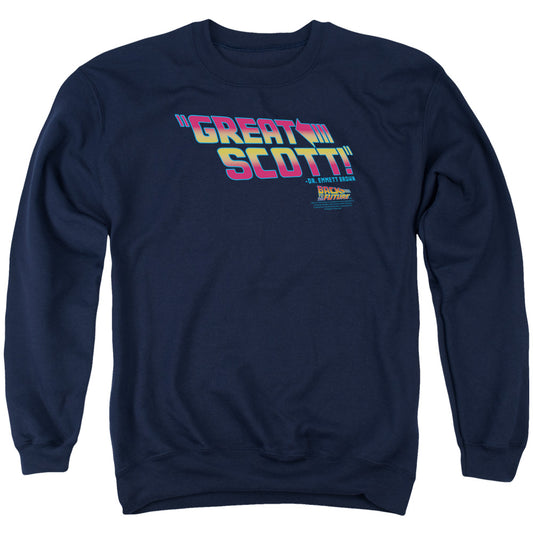Back To The Future Great Scott Mens Crewneck Sweatshirt Navy Blue
