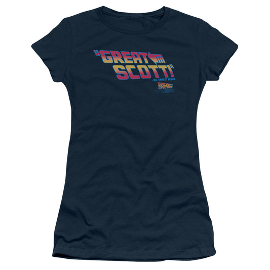 Back To The Future Great Scott Junior Sheer Cap Sleeve Womens T Shirt Navy Blue