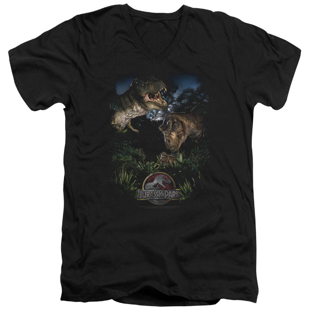 Jurassic Park Happy Family Mens Slim Fit V-Neck T Shirt Black