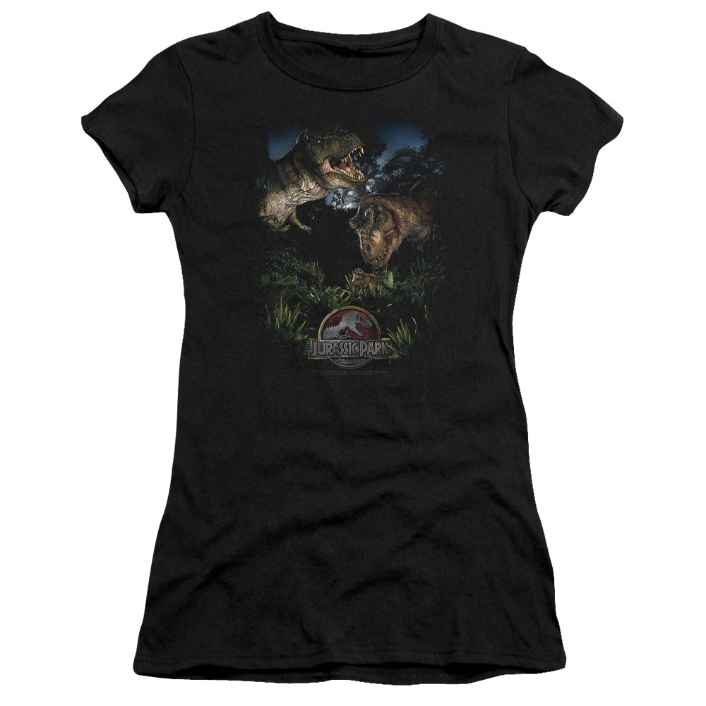 Jurassic Park Happy Family Junior Sheer Cap Sleeve Womens T Shirt Black