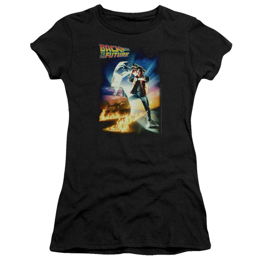 Back To The Future Poster Junior Sheer Cap Sleeve Womens T Shirt Black