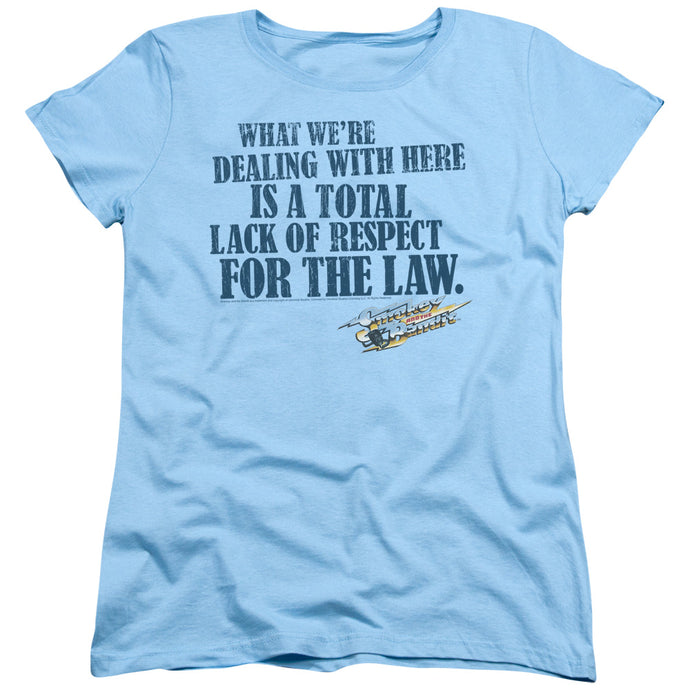 Smokey And The Bandit Lack Of Respect Womens T Shirt Light Blue