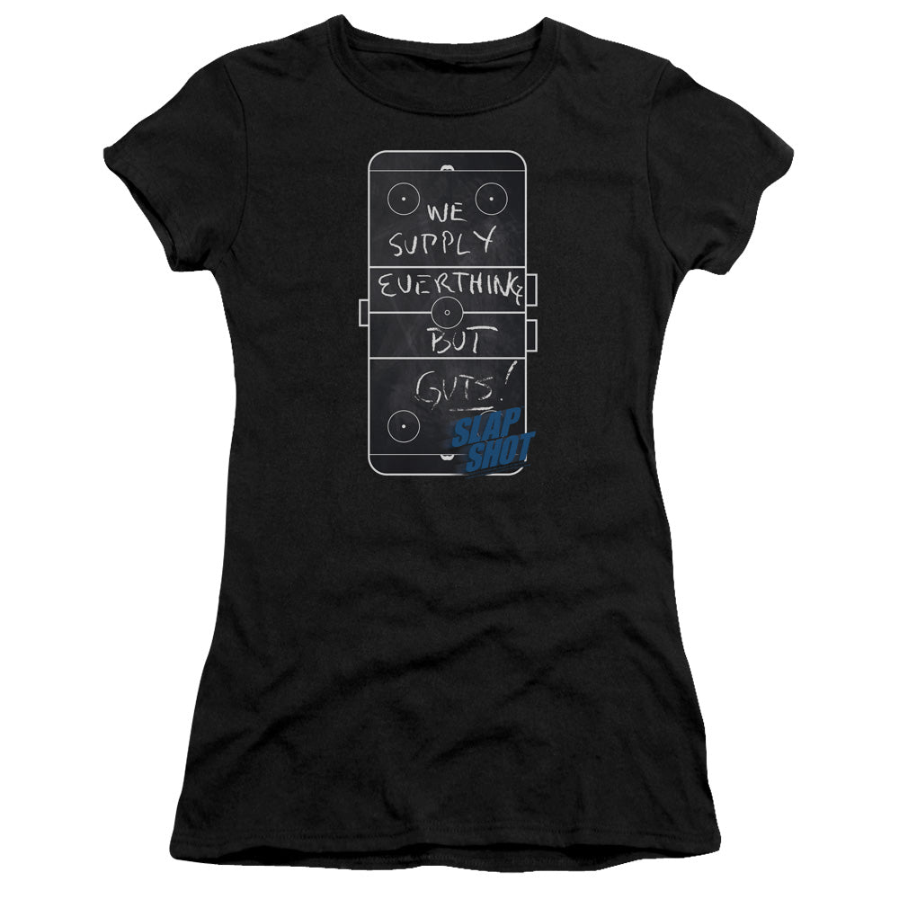 Slap Shot Chalkboard Junior Sheer Cap Sleeve Womens T Shirt Black